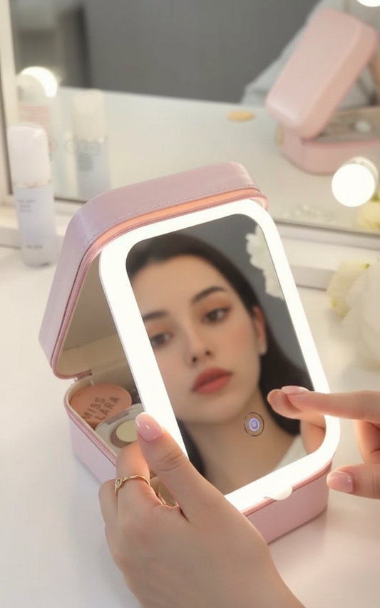 Vanity Makeup Bag with LED Mirror - حقيبة مكياج مع مرآة مضيئة